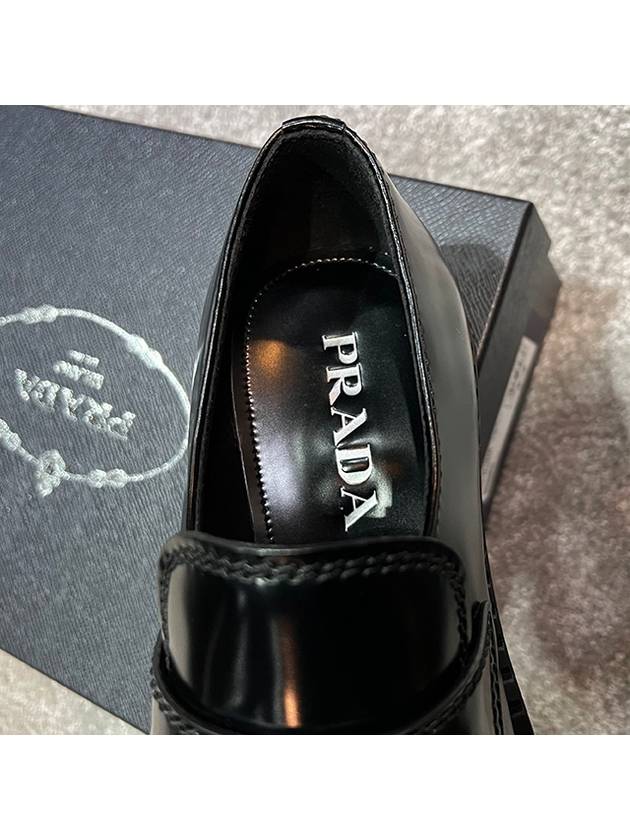 Chocolate Brushed Leather Loafers Black - PRADA - BALAAN 10