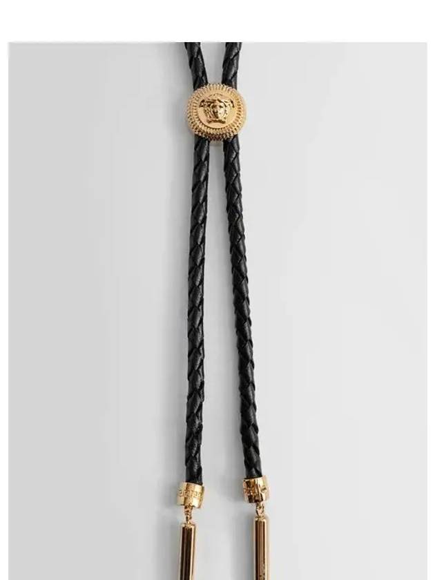 La Medusa Braided Leather Necklace Black - VERSACE - BALAAN 4