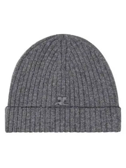 Logo Patch Ribbed Beanie Grey - COURREGES - BALAAN 2