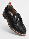 Men's Vitello Calf Leather Boat Shoes Black - THOM BROWNE - BALAAN 2