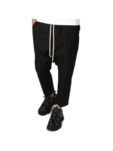 Drawstring Cropped Cotton Straight Pants Black - RICK OWENS - BALAAN 1