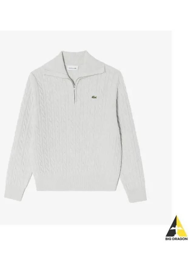 Women s cable half zip up sweater ivory - LACOSTE - BALAAN 1