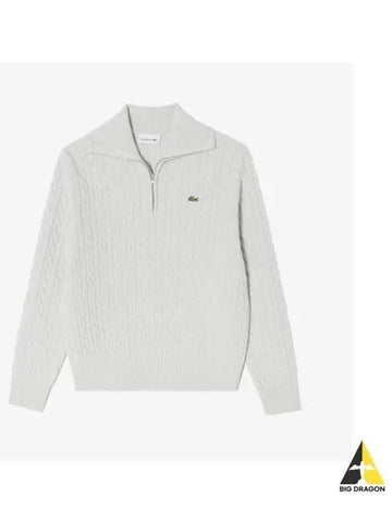 Women s cable half zip up sweater ivory - LACOSTE - BALAAN 1