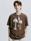 Palm Tree Eyelet Chain Embroidery T Shirt Brown - S SY - BALAAN 3