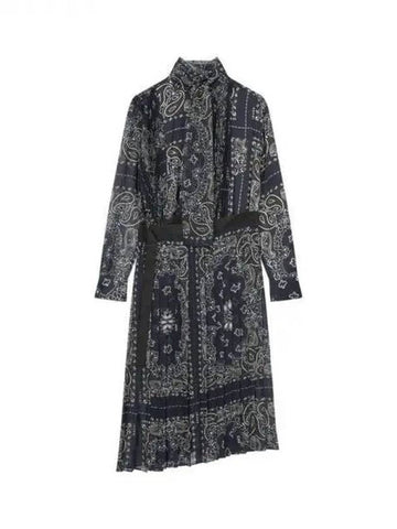 Women's Bandana Print Pleated Dress Dark Navy 270290 - SACAI - BALAAN 1