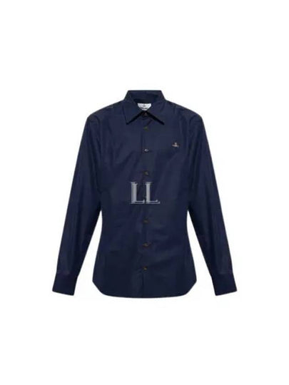 Men's Embroidered ORB Long Sleeve Shirt Navy - VIVIENNE WESTWOOD - BALAAN 2