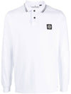 Stretch Qiqué Logo Long Sleeve Polo Shirt White - STONE ISLAND - BALAAN 1