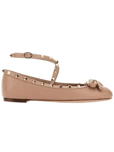 Rockstud Calf Leather Ballerina Pink - VALENTINO - BALAAN 1