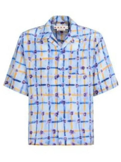 Print Habotai Silk Short Sleeve Shirt Light Blue - MARNI - BALAAN 2