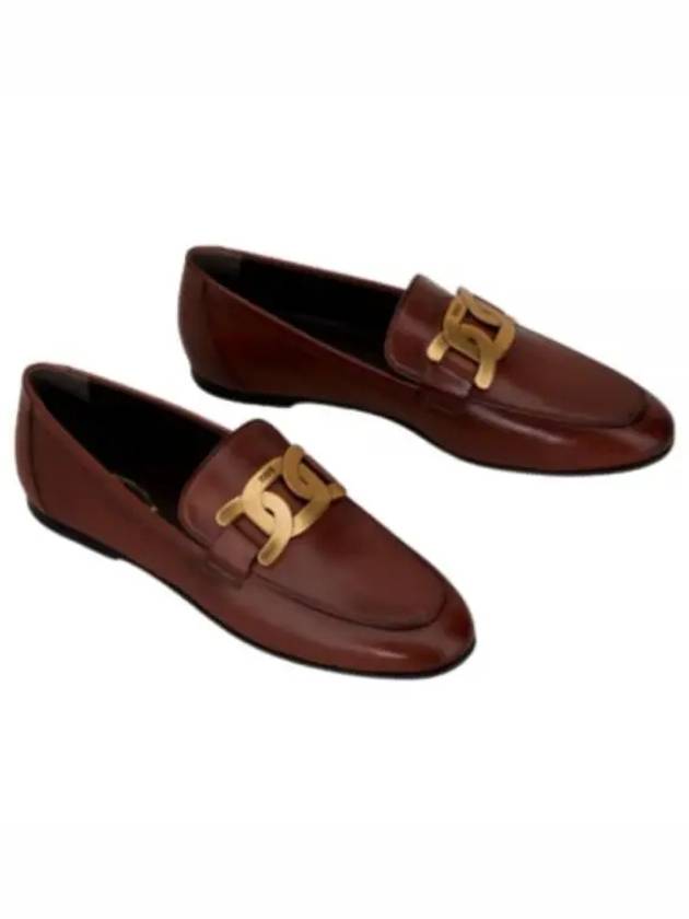 Women's Brushed Leather Logo Metal Chain Loafers Brown - TOD'S - BALAAN 2