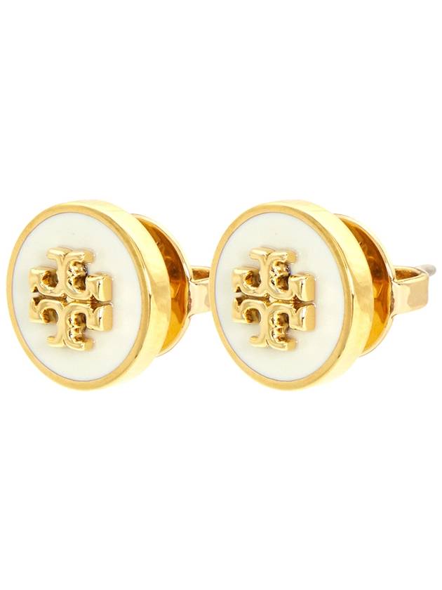 Kira Enamel Circle Stud Earrings White Gold - TORY BURCH - BALAAN 3