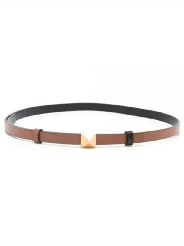 One Stud Buckle Reversible Leather Belt Brown - VALENTINO - BALAAN 2