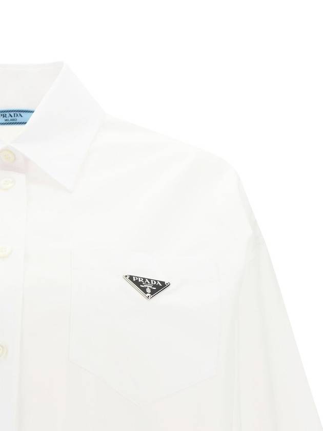 Women's Triangle Logo Poplin Long Sleeve Shirt White - PRADA - BALAAN 4