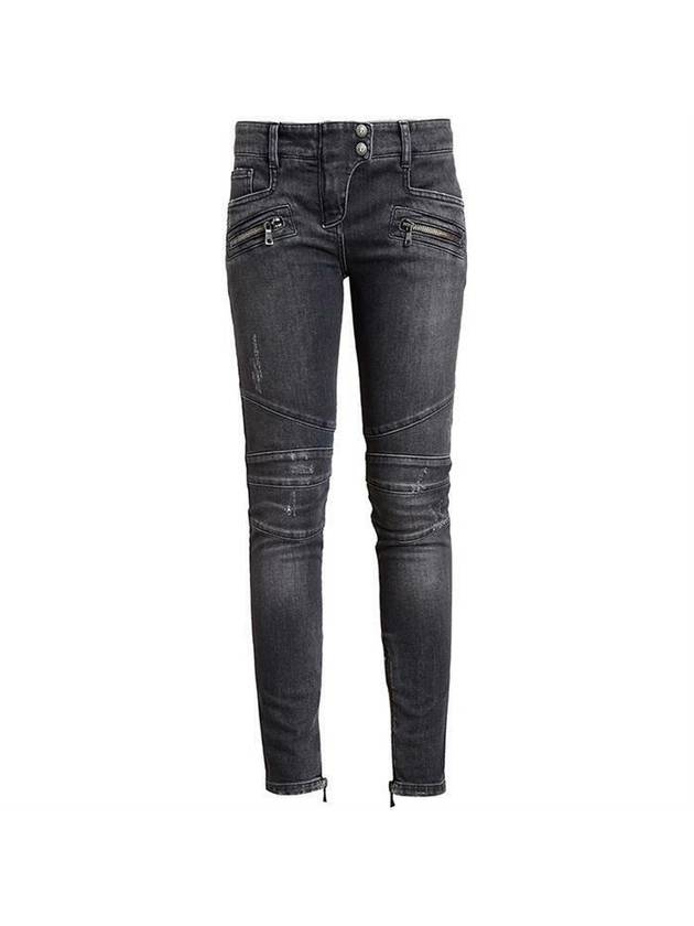 Women's Biker Zipper Detail Skinny Jeans Black - BALMAIN - BALAAN.