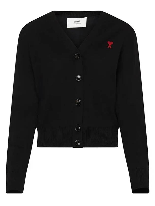 Heart Logo Wool Cardigan Black - AMI - BALAAN 3