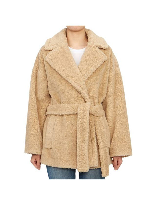 Ramino Belt Virgin Wool Fur Coat Beige - MAX MARA - BALAAN 2