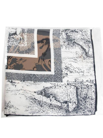 Toile De Jouy Sauvage Scotland 90 Square Muffler White Navy Blue - DIOR - BALAAN 1