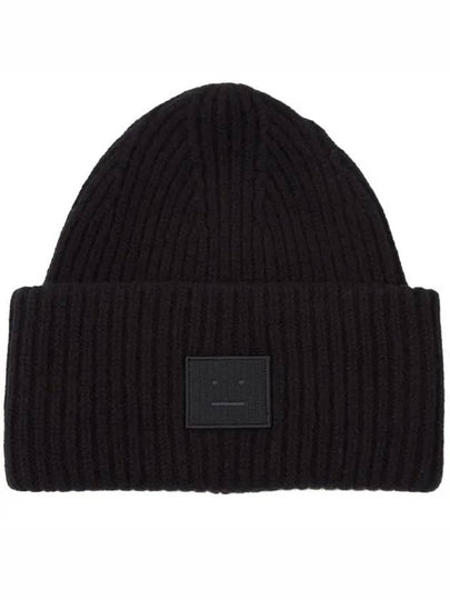 Face Patch Ribbed Wool Beanie Black - ACNE STUDIOS - BALAAN 2