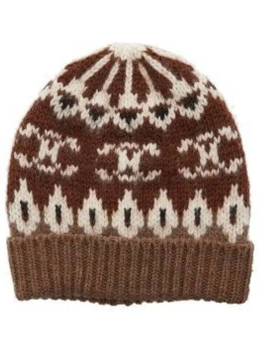 Triomphe Fair Isle Wool Beanie Camel - CELINE - BALAAN 2