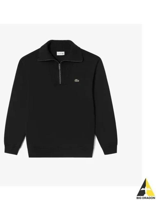 Men s Half Zip Up Wide Collar Sweatshirt Black - LACOSTE - BALAAN 1