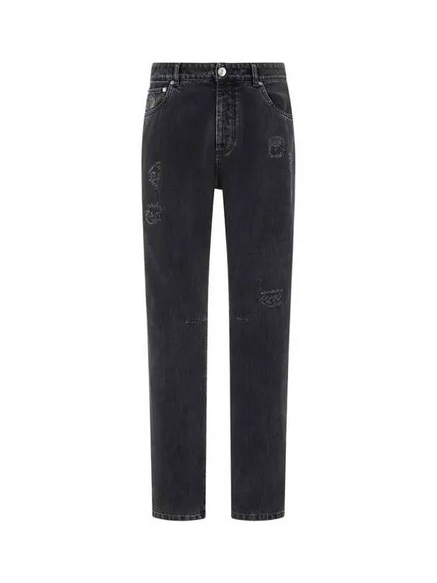 Men s Leisure Fit Damaged Denim Pants Washed Black 270797 - BRUNELLO CUCINELLI - BALAAN 1