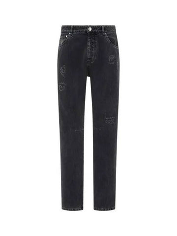 Men s Leisure Fit Damaged Denim Pants Washed Black 270797 - BRUNELLO CUCINELLI - BALAAN 1