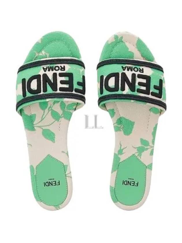 Rose Print Embroidered Logo Canvas Slide Slippers Green - FENDI - BALAAN 2