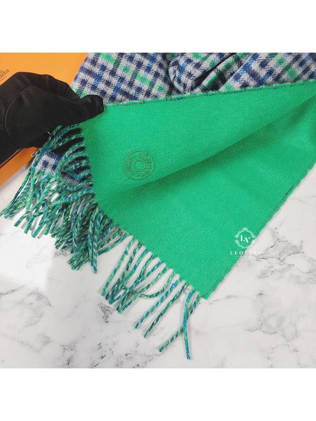 H Ecossais Recto Verso Muffler Gris Bleu Vert - HERMES - BALAAN 10