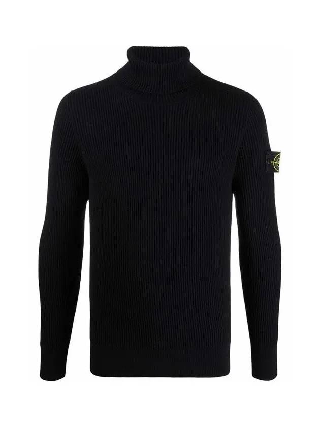 Wappen Patch Full Rib Pure Wool Knit Turtleneck Navy - STONE ISLAND - BALAAN 3