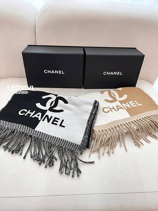 CC logo lettering wool muffler black AAA255 - CHANEL - BALAAN 2