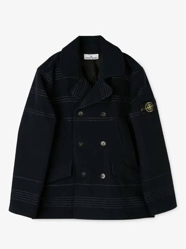 Wappen Patch Wool Blend Double Breasted Jacket Navy - STONE ISLAND - BALAAN 4