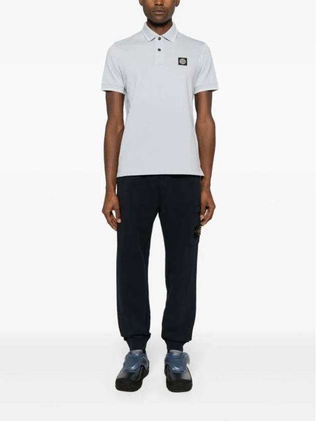 Stretch Cotton Pique Short Sleeve Polo Shirt Blue - STONE ISLAND - BALAAN 3