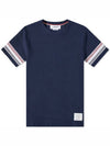 Textured Cotton Stripe Short Sleeve T-Shirt Navy - THOM BROWNE - BALAAN 2