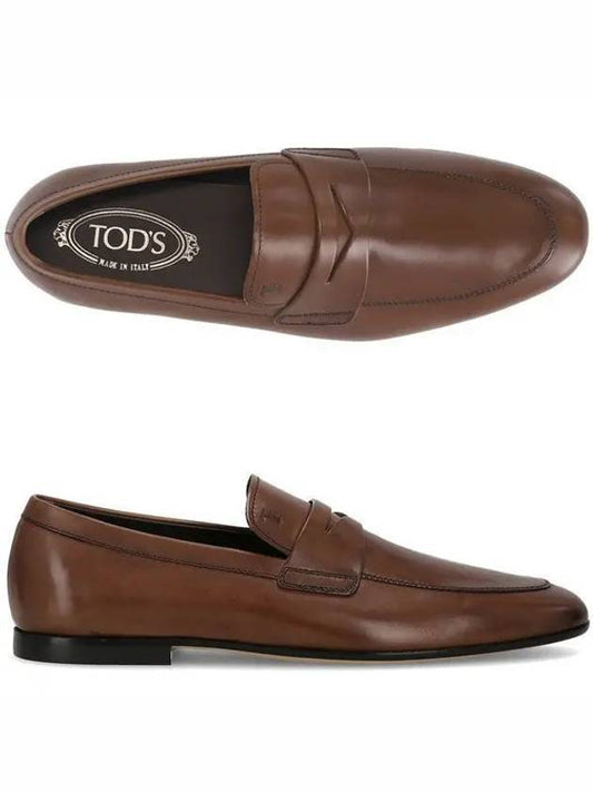 Men's Small Logo Leather Penny Loafer Brown - TOD'S - BALAAN 2