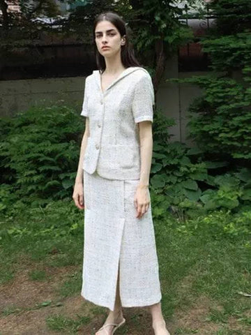 Tweed Ivory Slit Long SkirtTweed Ivory Long SK - DAMAGE MNEMONIC - BALAAN 1