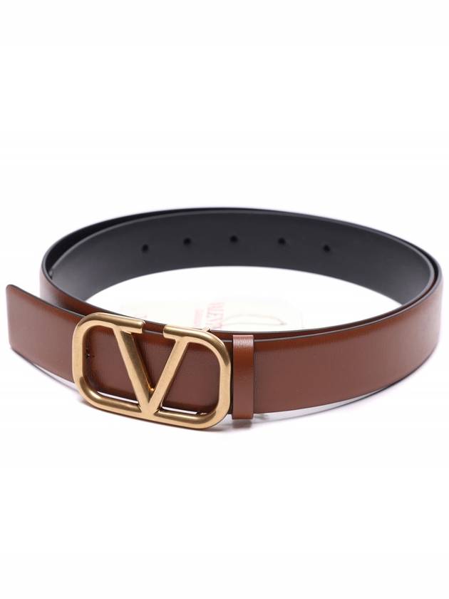 V Logo Signature Leather Belt Brown - VALENTINO - BALAAN 5