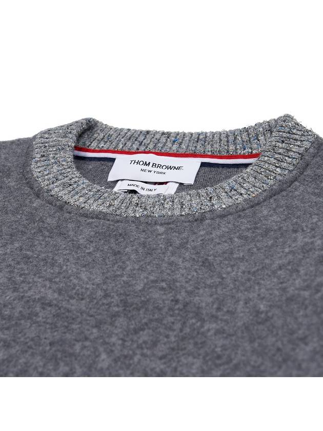 Logo Patch Striped Wool Fleece Crewneck Knit Top Grey - THOM BROWNE - BALAAN 5