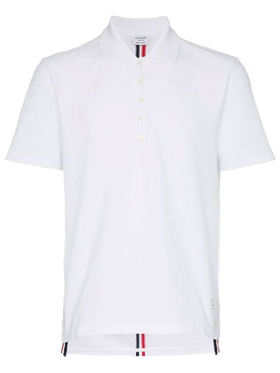 Men's Cotton Pique Center Bag Striped Short Sleeve Polo Shirt White - THOM BROWNE - BALAAN 2