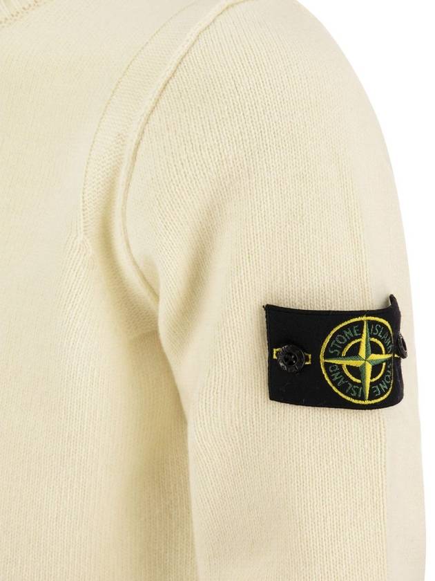 Logo Patch Crew Neck Wool Knit Top Natural - STONE ISLAND - BALAAN 3