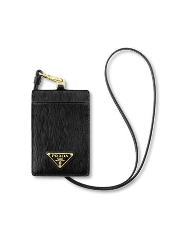 Vitello Move Triangle Logo Necklace Card Wallet Black - PRADA - BALAAN 1