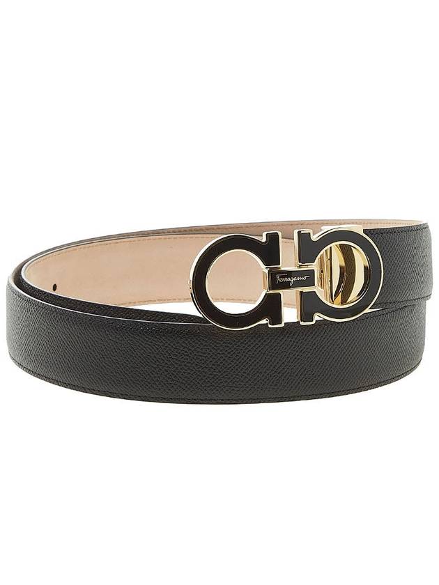 Gancini Metal Logo Leather Belt Black - SALVATORE FERRAGAMO - BALAAN 4