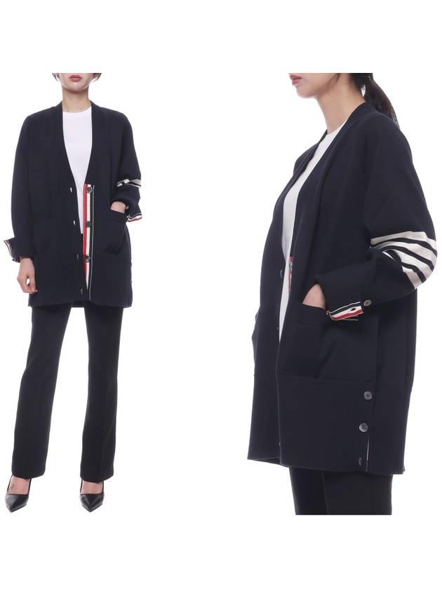 Stitched Cotton 4 Bar Cardigan Navy - THOM BROWNE - BALAAN 3