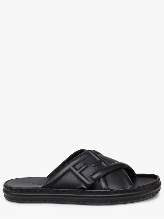 FF Logo Cross Slippers Black - FENDI - BALAAN 2