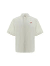 Men's Boxy Fit Embroidered Logo Short Sleeve Shirt White - AMI - BALAAN 2