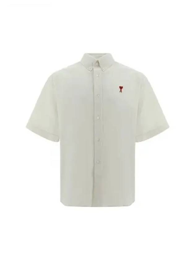 Men's Boxy Fit Embroidered Logo Short Sleeve Shirt White - AMI - BALAAN 2