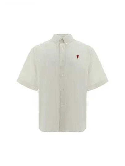 Men's Boxy Fit Embroidered Logo Short Sleeve Shirt White - AMI - BALAAN 2