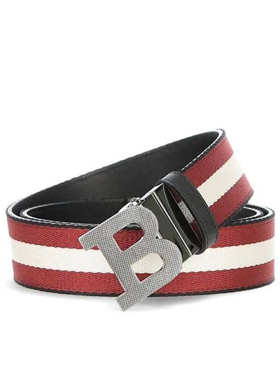 Men's B Buckle Reversible Striped Belt Red Black - BALLY - BALAAN 2