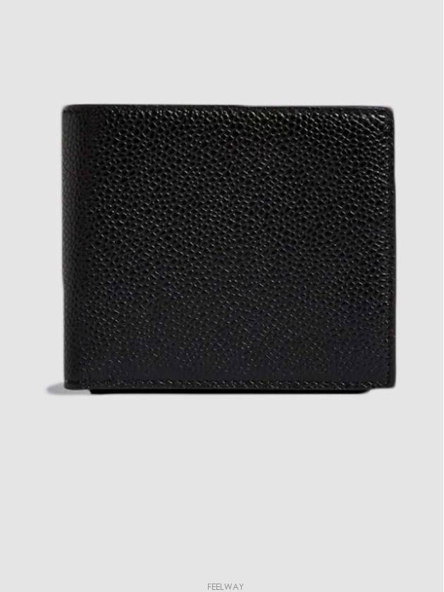 Caviar Leather Zipper Coin Pocket Bifold Half Wallet Black - THOM BROWNE - BALAAN 3