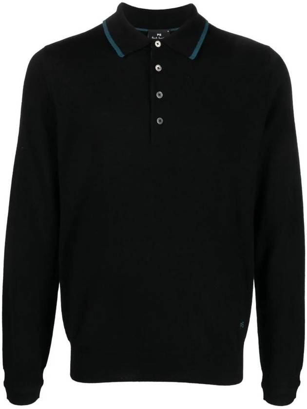 Embroidered Logo Merino Wool Polo Shirt Black - PAUL SMITH - BALAAN 1