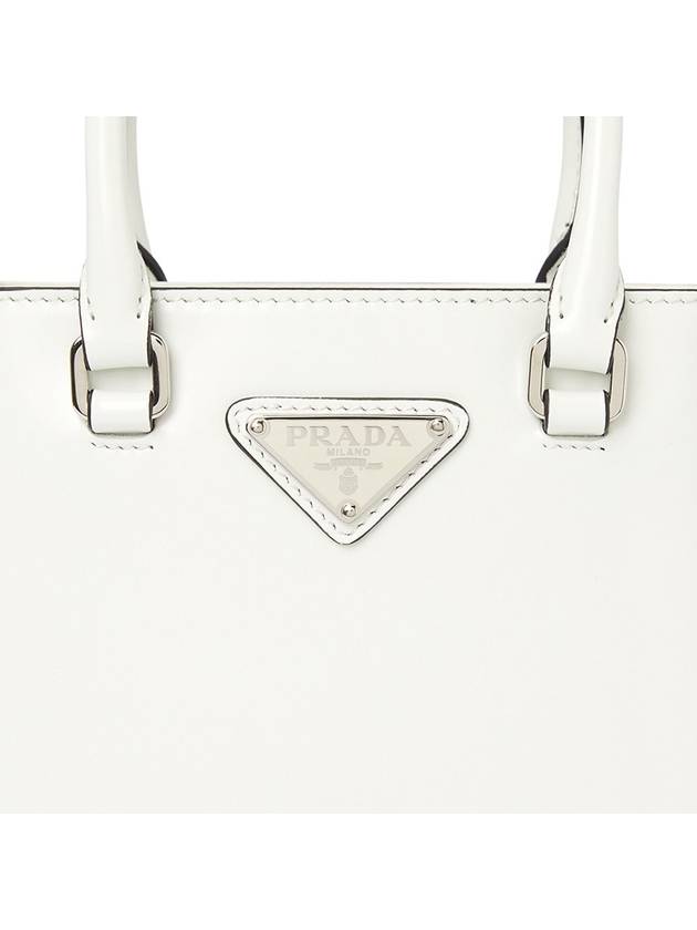 Triangle Logo Brushed Leather Small Tote Bag White - PRADA - BALAAN 5